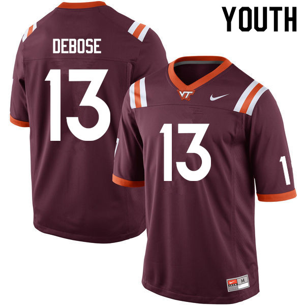 Youth #13 Zion Debose Virginia Tech Hokies College Football Jerseys Sale-Maroon